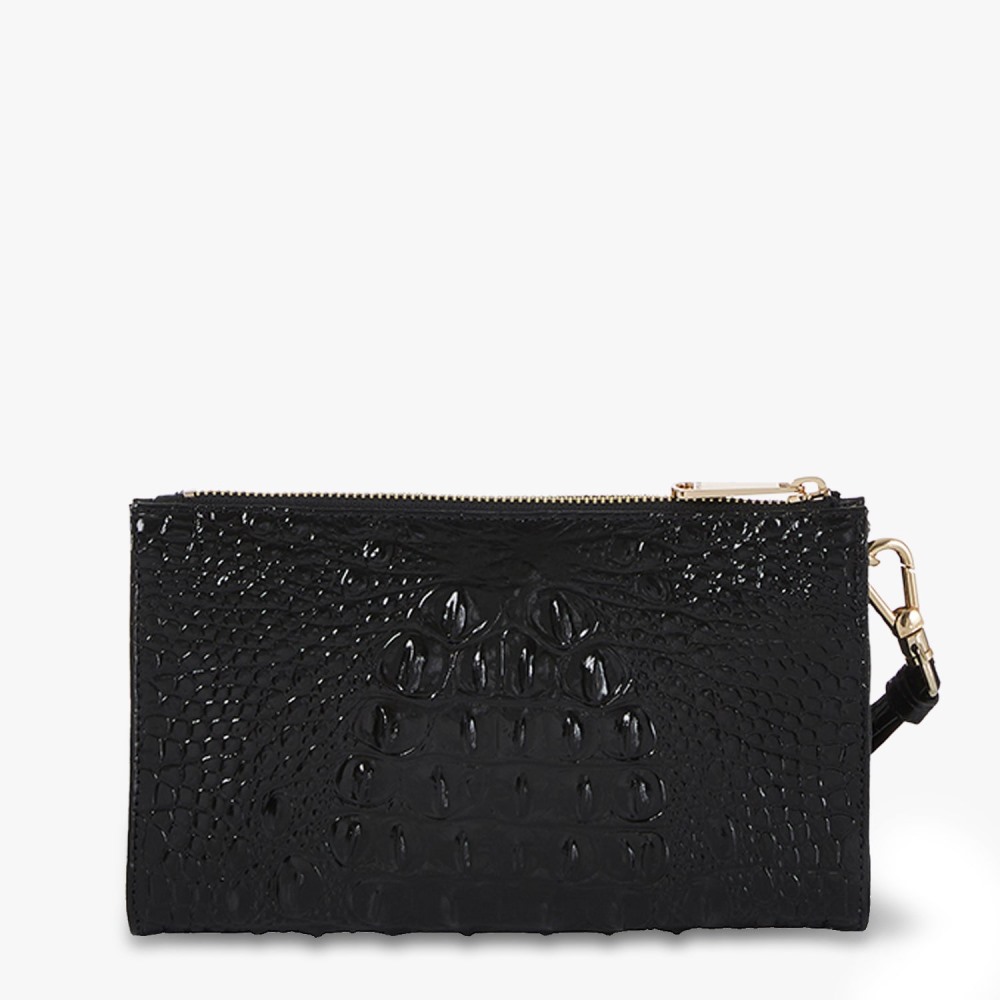 Brahmin Daisy Black Leather Wristlet - Black Melbourne