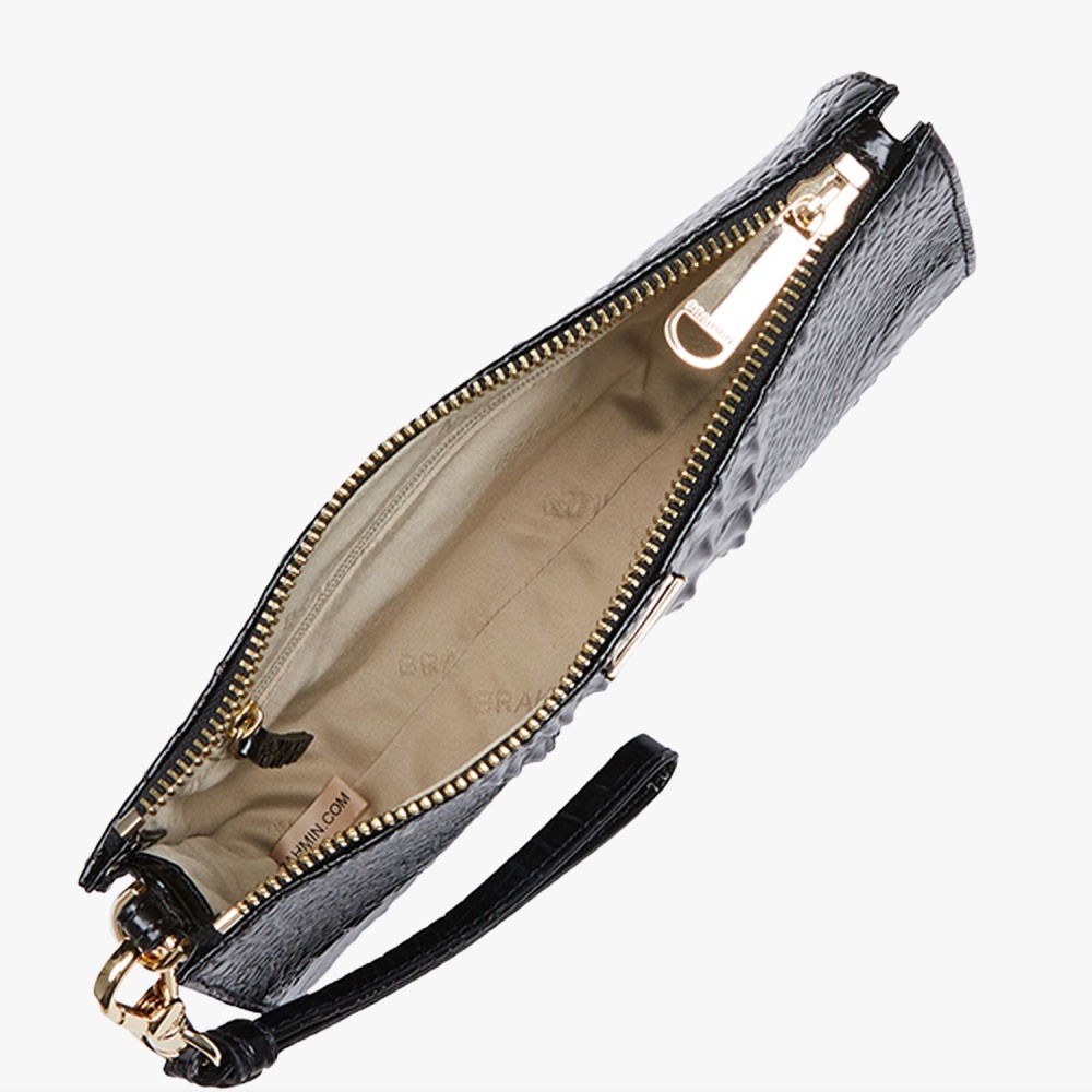 Brahmin Daisy Black Leather Wristlet - Black Melbourne