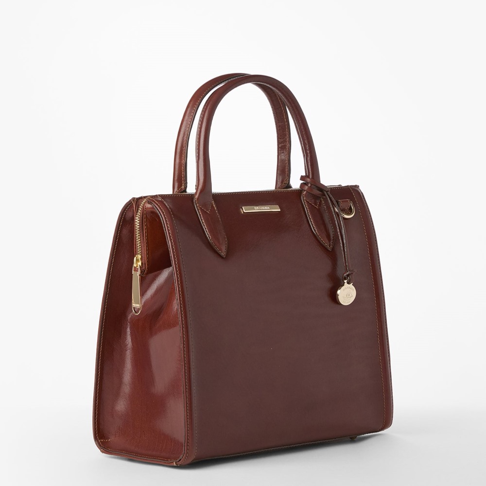 Brahmin Caroline Leather Satchel - Cognac Topsail