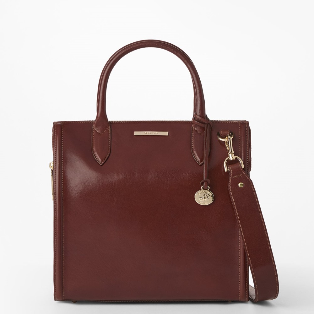 Brahmin Caroline Leather Satchel - Cognac Topsail