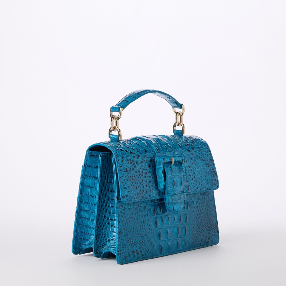 Brahmin Small Hallie Leather Satchel - Vibrant Azure