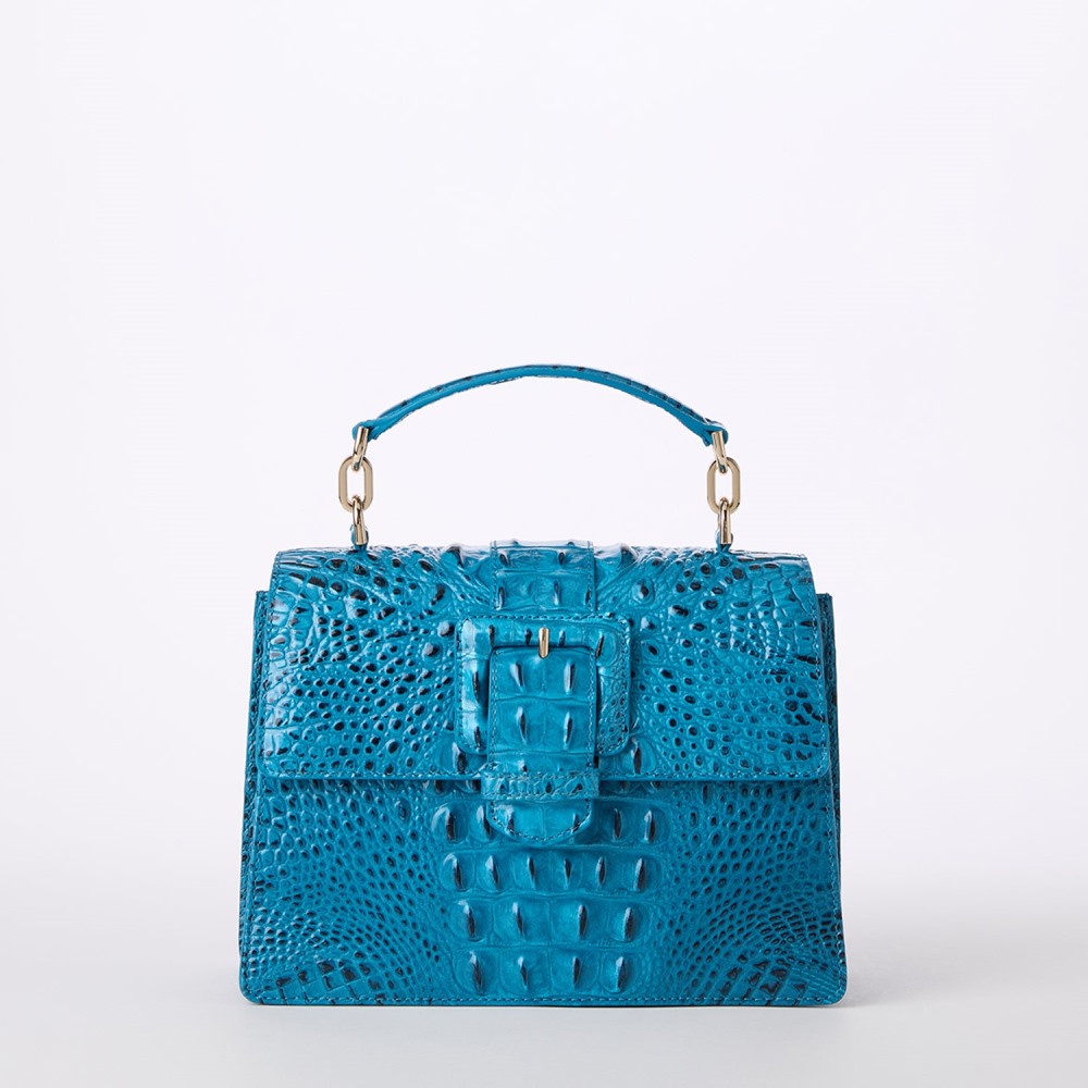Brahmin Small Hallie Leather Satchel - Vibrant Azure