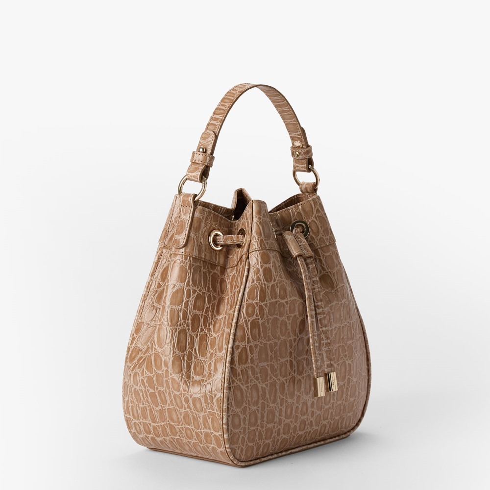 Brahmin Melinda Leather Bucket Bag - Timeless Taupe Bayem