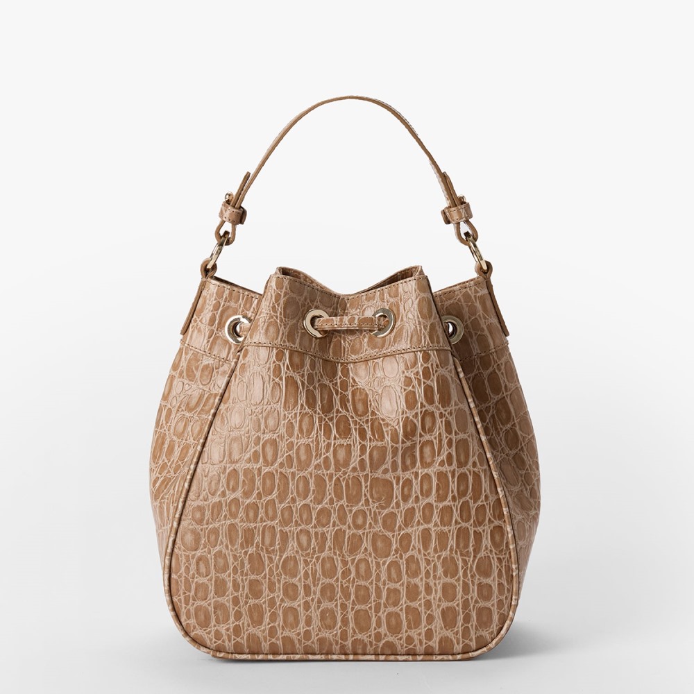 Brahmin Melinda Leather Bucket Bag - Timeless Taupe Bayem