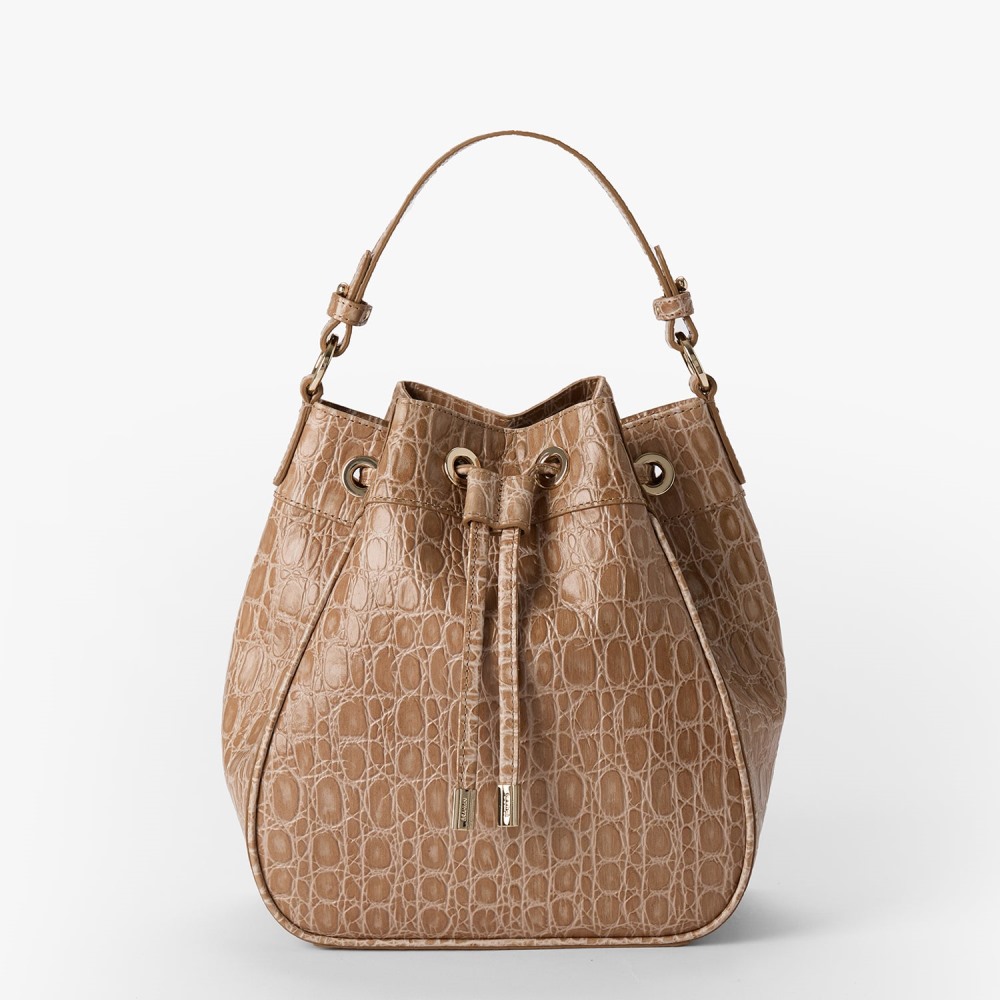 Brahmin Melinda Leather Bucket Bag - Timeless Taupe Bayem