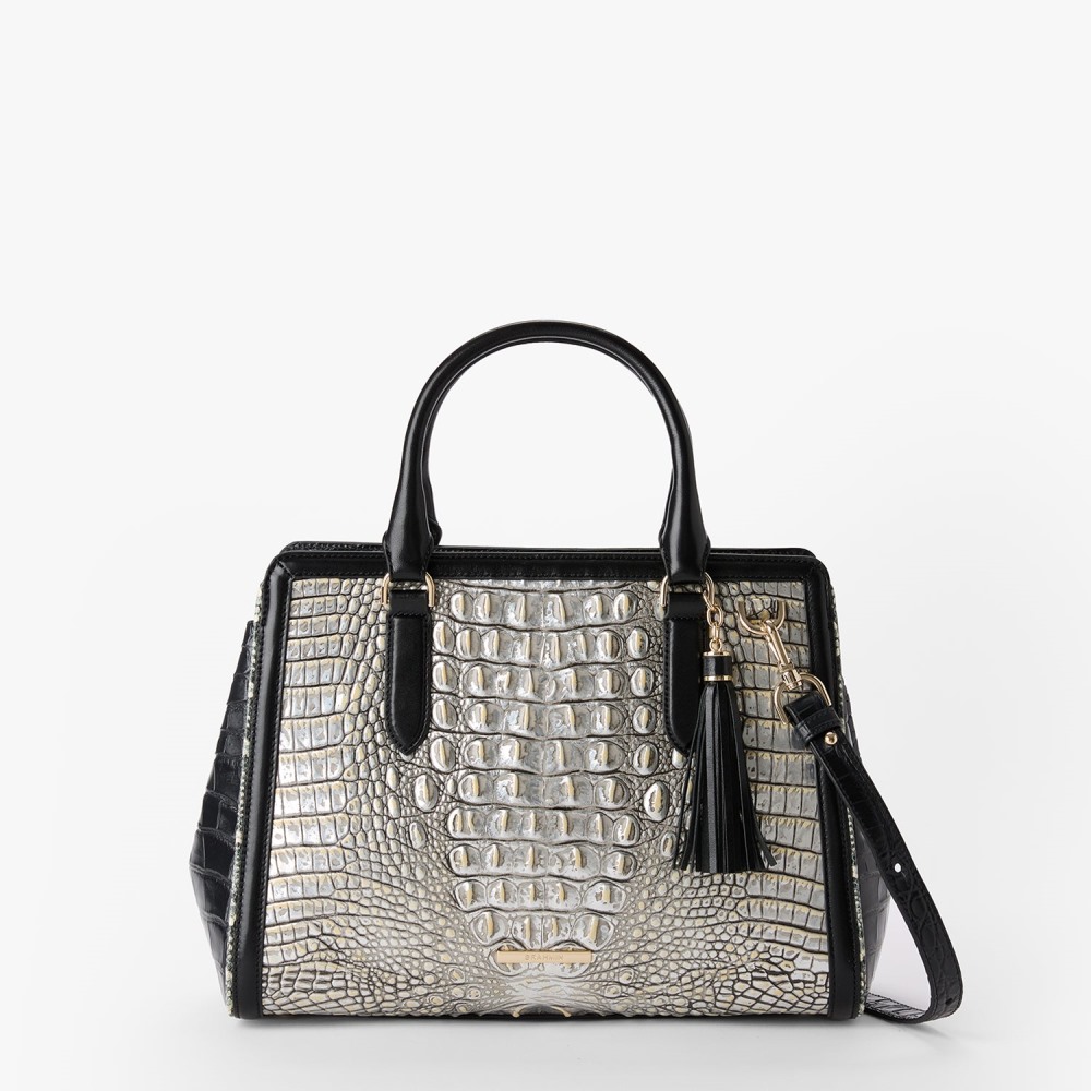 Brahmin Small Finely Leather Satchel - Chrome Azurine