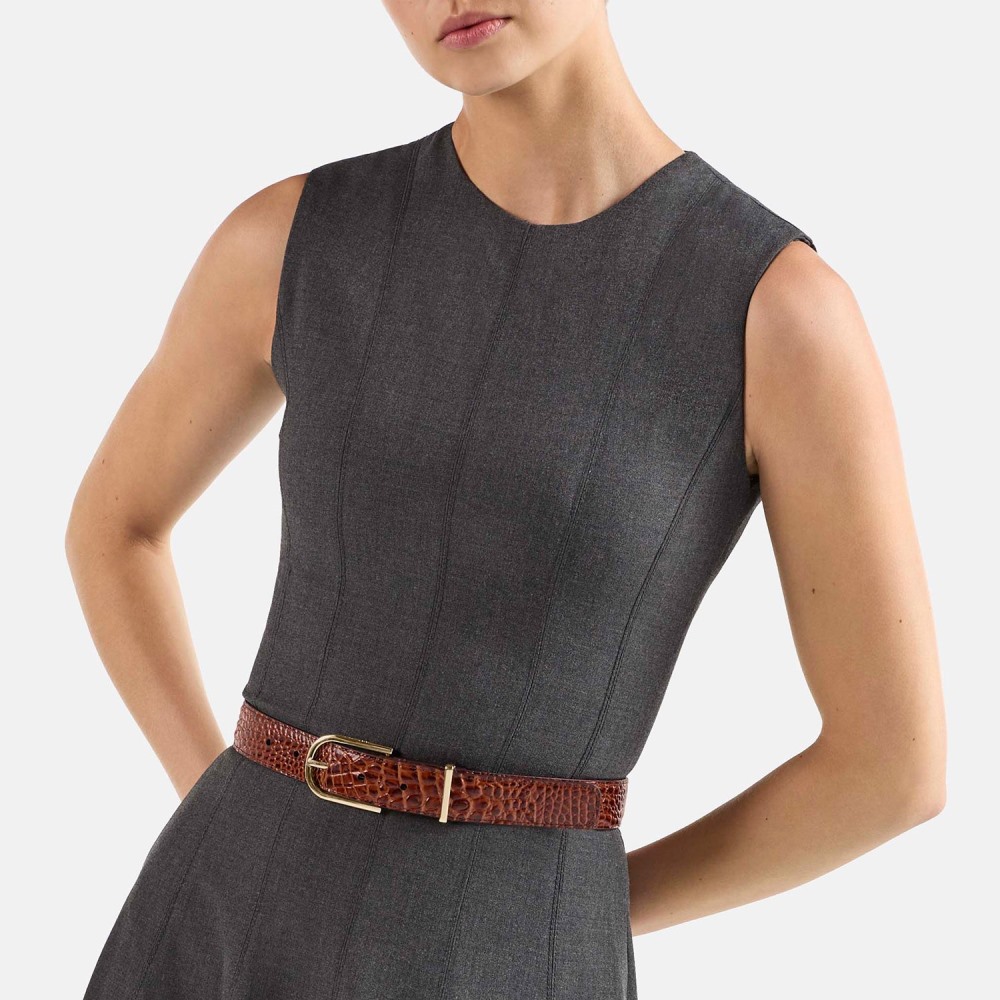 Brahmin Medium Leather Gold Buckle Belt Grey Classic Snake