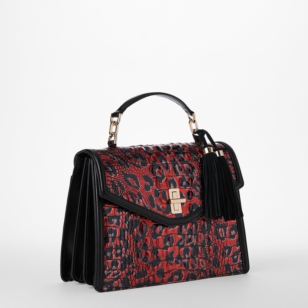 Brahmin Hallie Leather Satchel - Red Leopardess