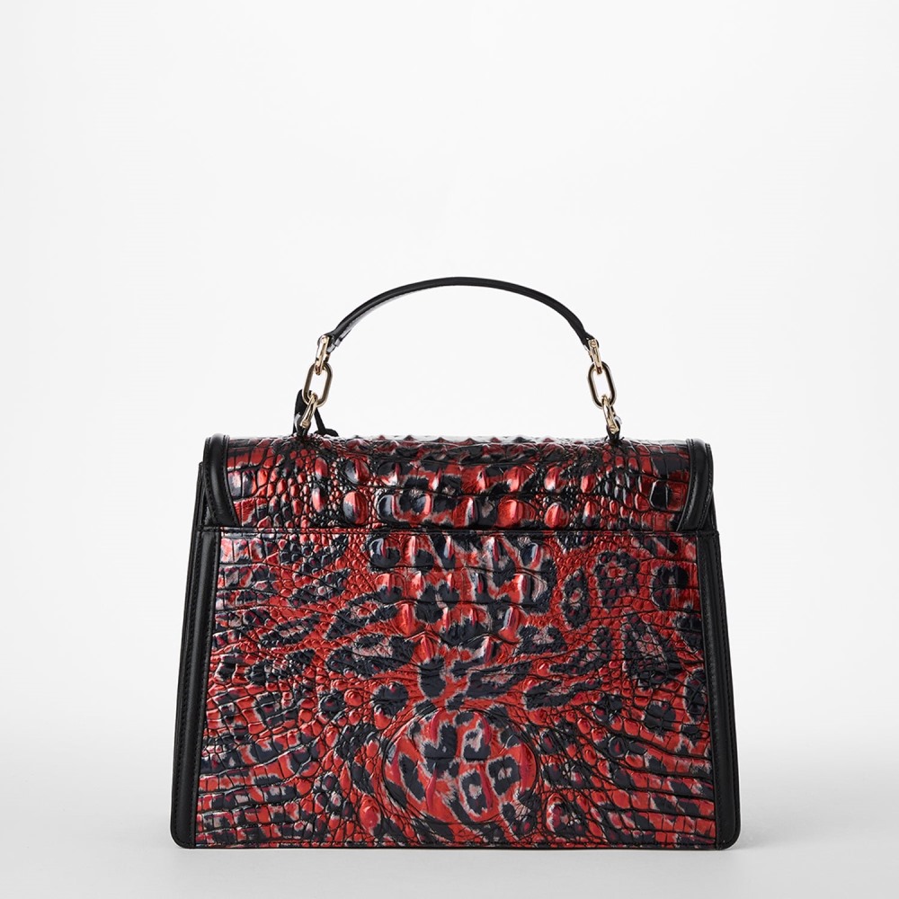 Brahmin Hallie Leather Satchel - Red Leopardess