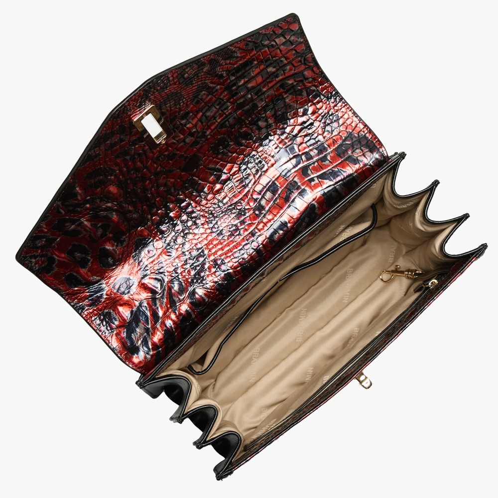 Brahmin Hallie Leather Satchel - Red Leopardess