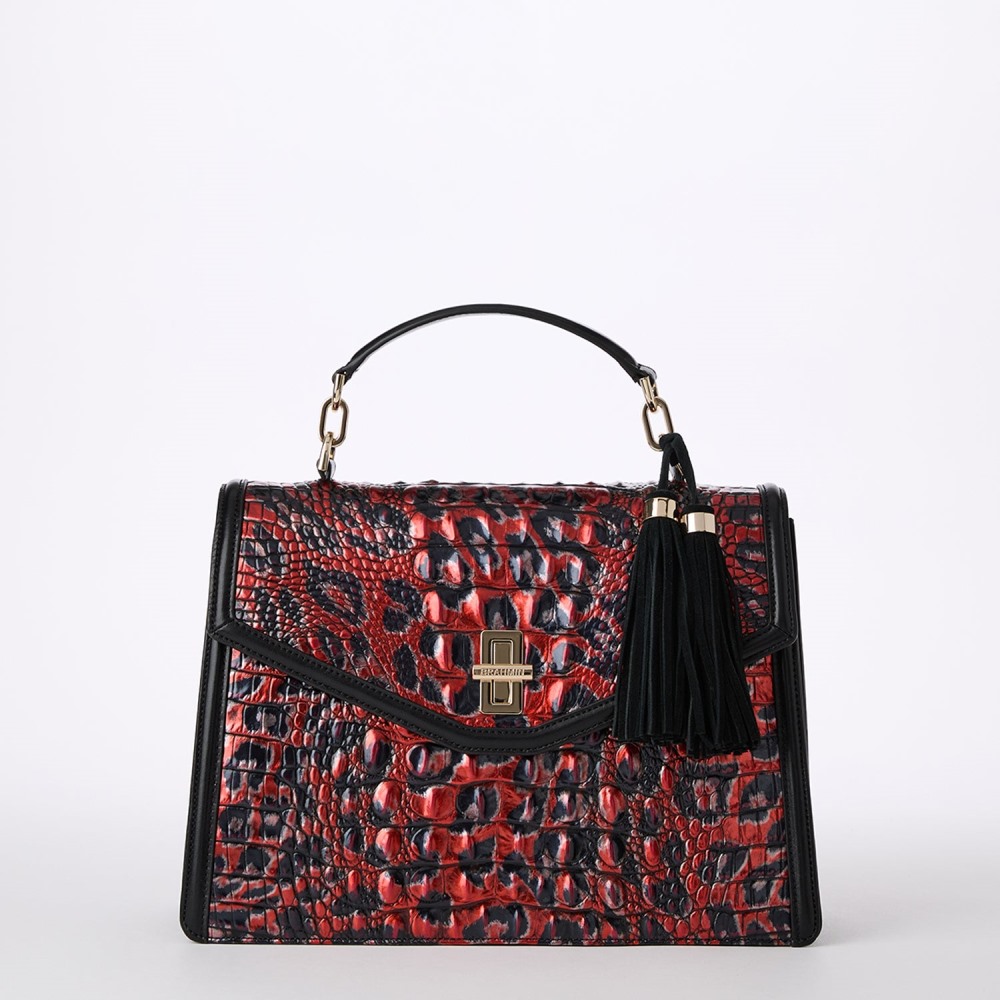 Brahmin Hallie Leather Satchel - Red Leopardess