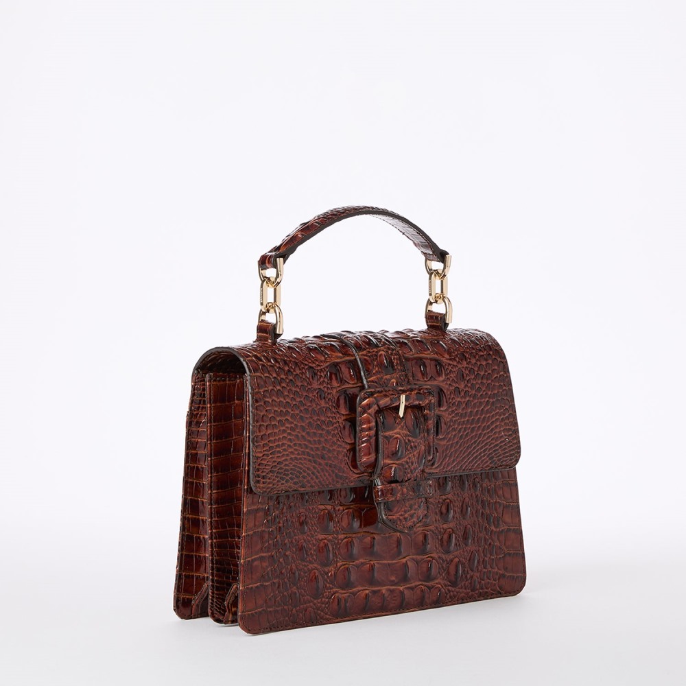Brahmin Small Hallie Leather Satchel - Pecan