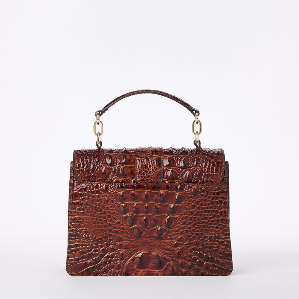 Brahmin Small Hallie Leather Satchel - Pecan