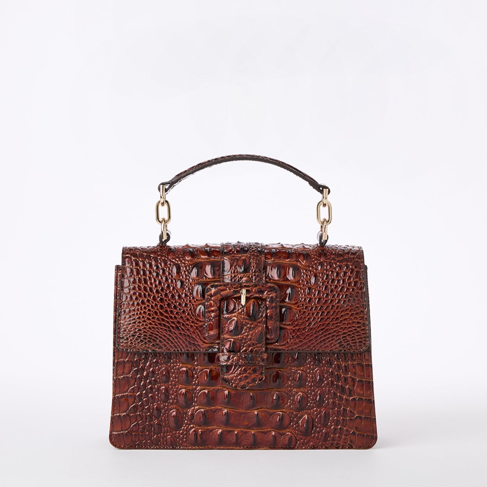 Brahmin Small Hallie Leather Satchel - Pecan