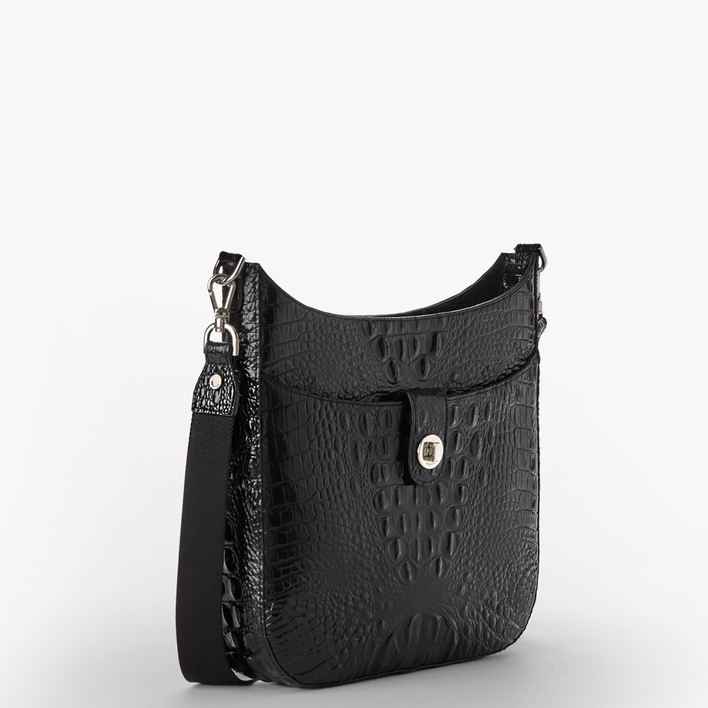 Brahmin Leia Leather Crossbody - Black Melbourne Silver Hardware