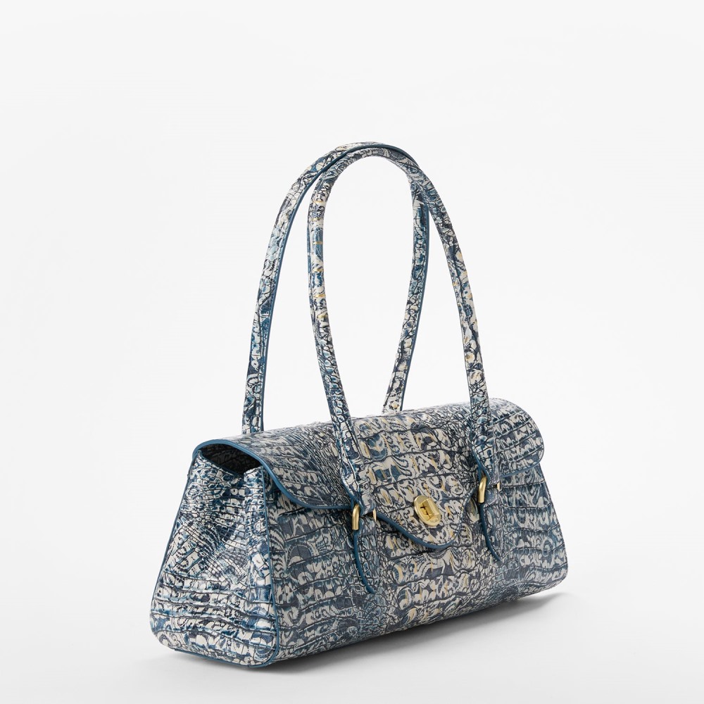 Brahmin Dayan Leather Satchel - Blue Filigree Melbourne