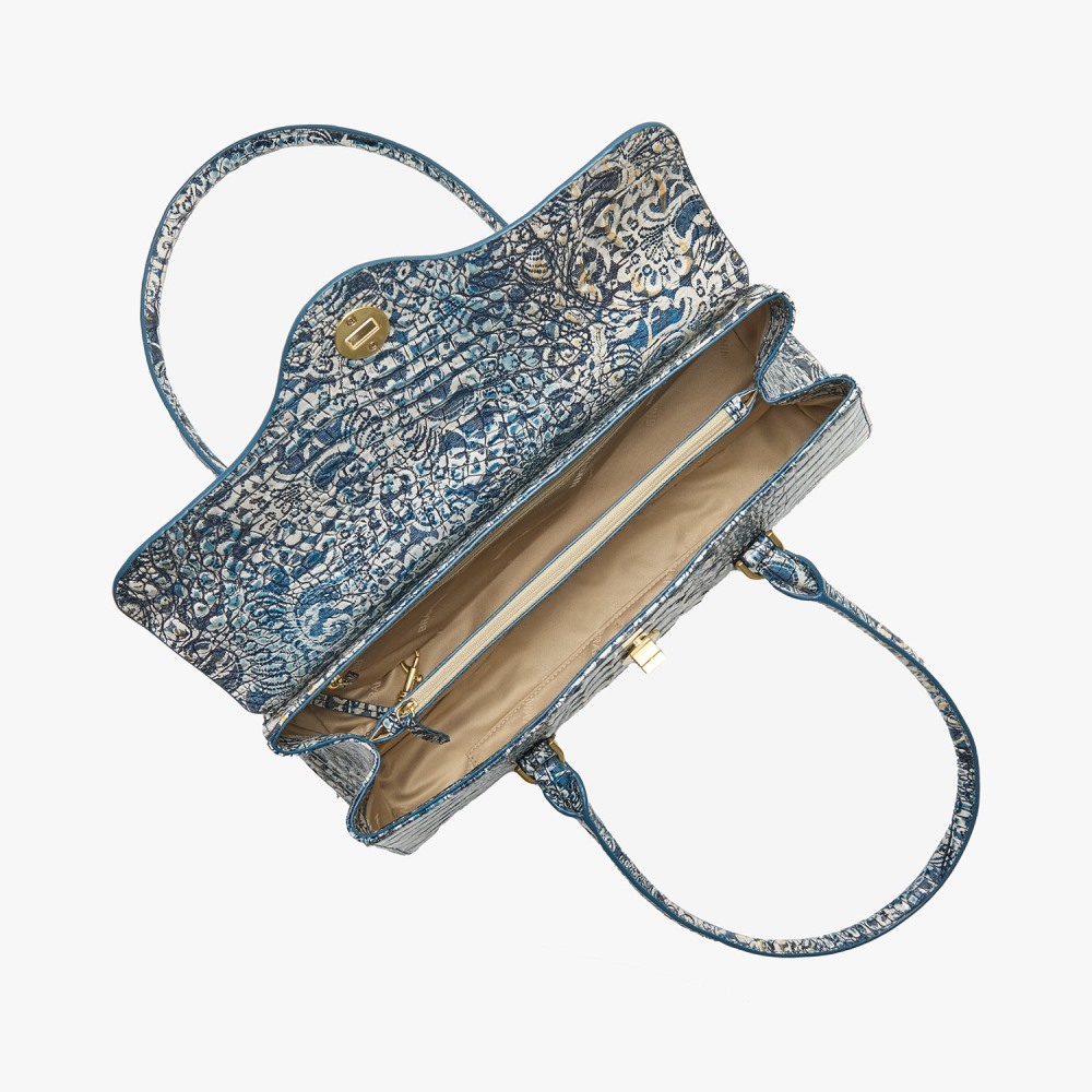 Brahmin Dayan Leather Satchel - Blue Filigree Melbourne