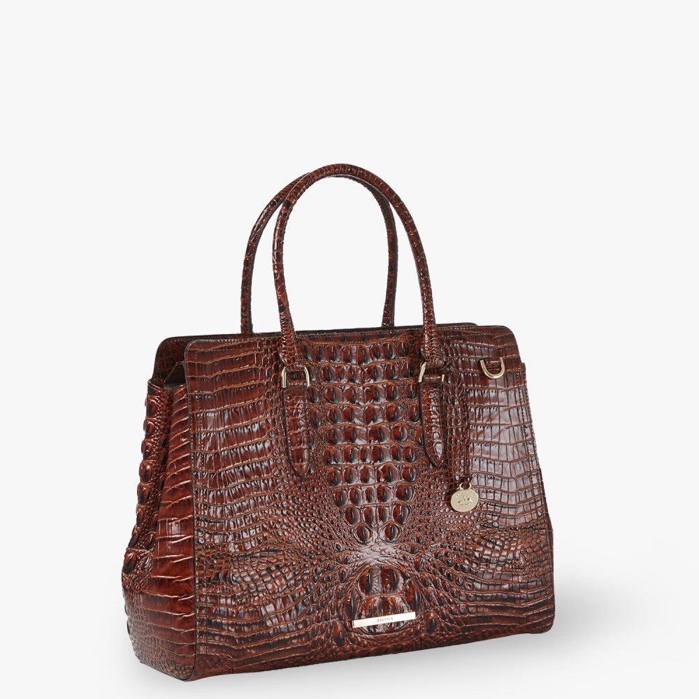 Brahmin Finley Black Carryall Satchel - Pecan Melbourne