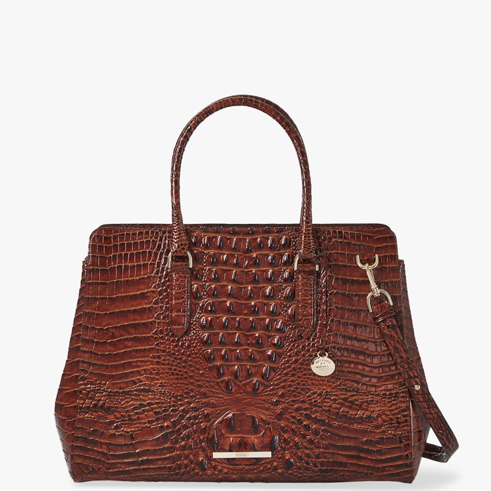 Brahmin Finley Black Carryall Satchel - Pecan Melbourne