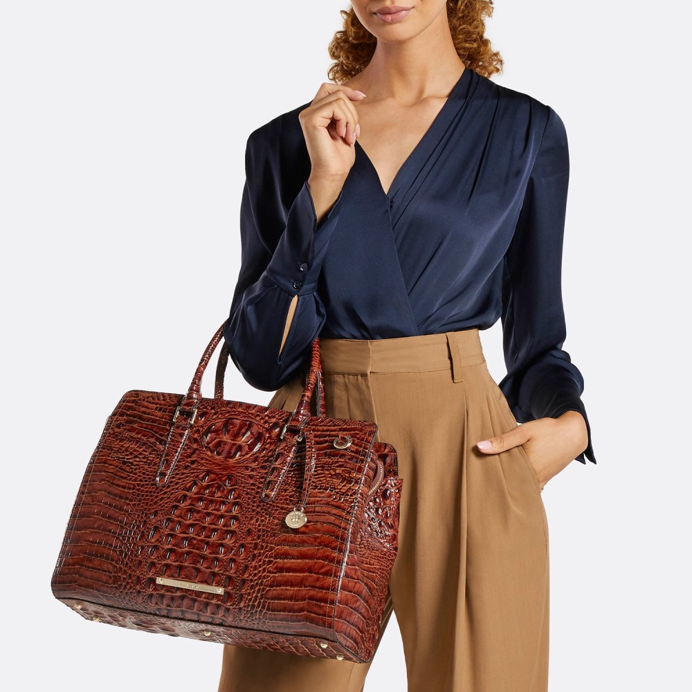 Brahmin Finley Carryall Leather Satchel - Evergreen Ombre