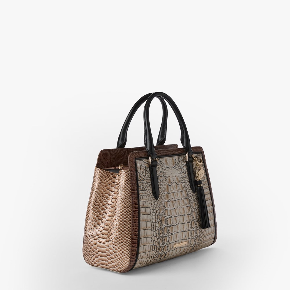 Brahmin Small Finely Leather Satchel - Timeless Taupe Skien