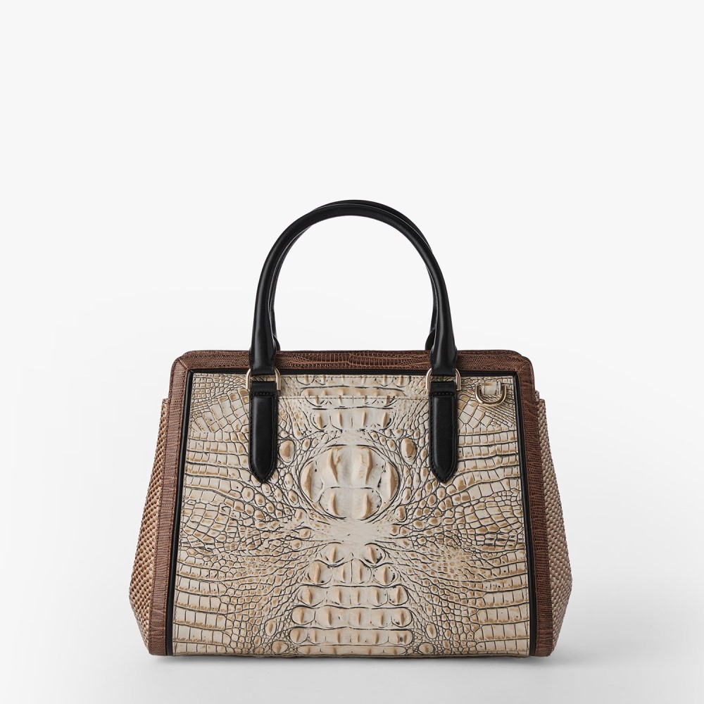 Brahmin Small Finely Leather Satchel - Timeless Taupe Skien
