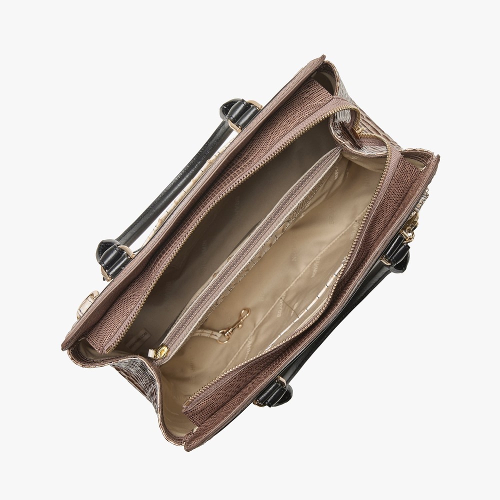 Brahmin Small Finely Leather Satchel - Timeless Taupe Skien