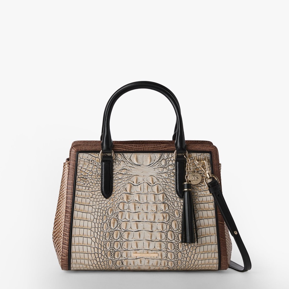 Brahmin Small Finely Leather Satchel - Timeless Taupe Skien