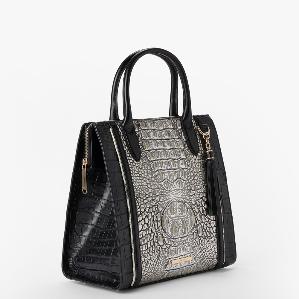 Brahmin Caroline Leather Satchel - Chrome Azurine