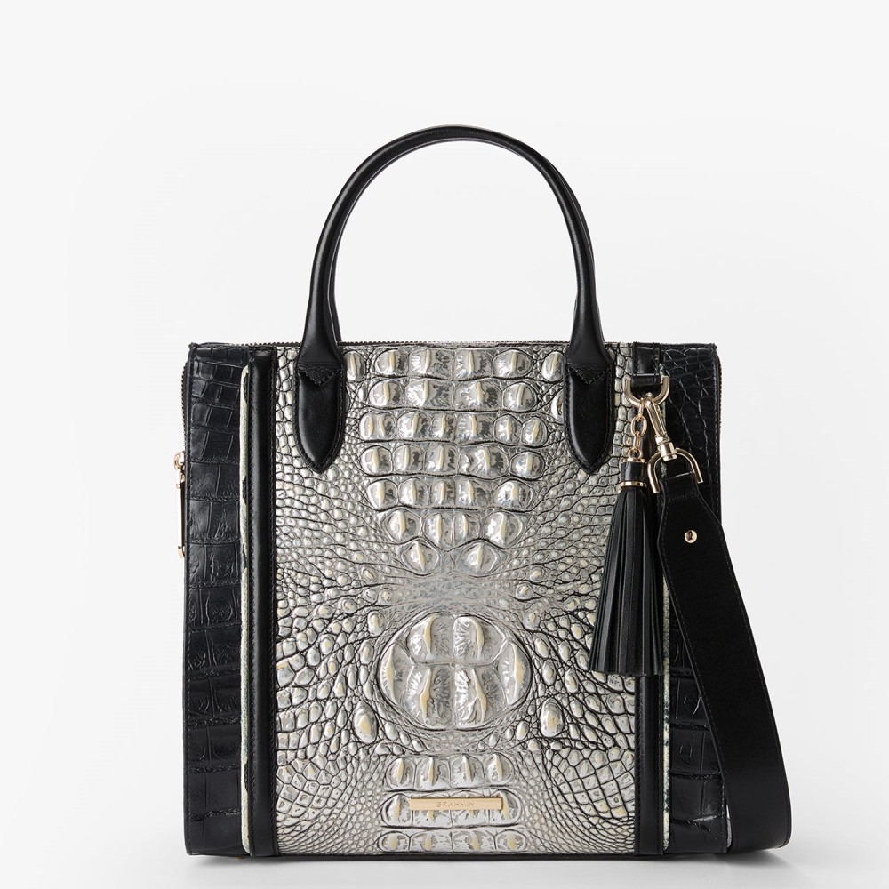 Brahmin Caroline Leather Satchel - Chrome Azurine