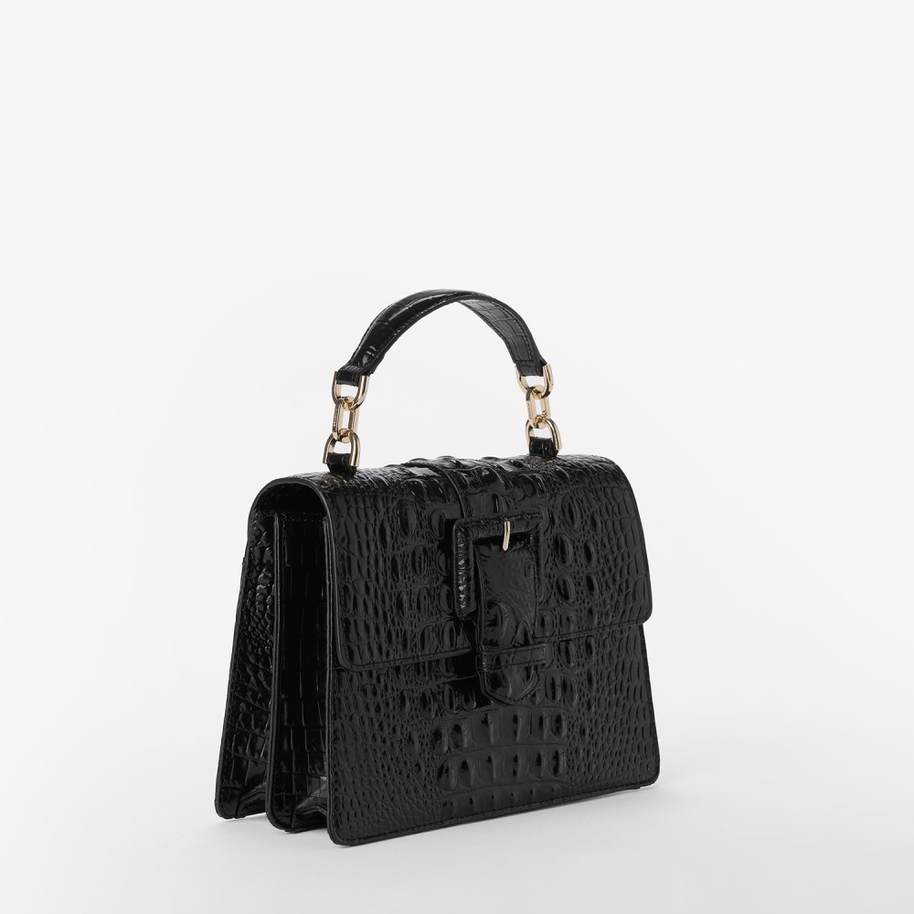 Brahmin Small Hallie Leather Satchel - Black