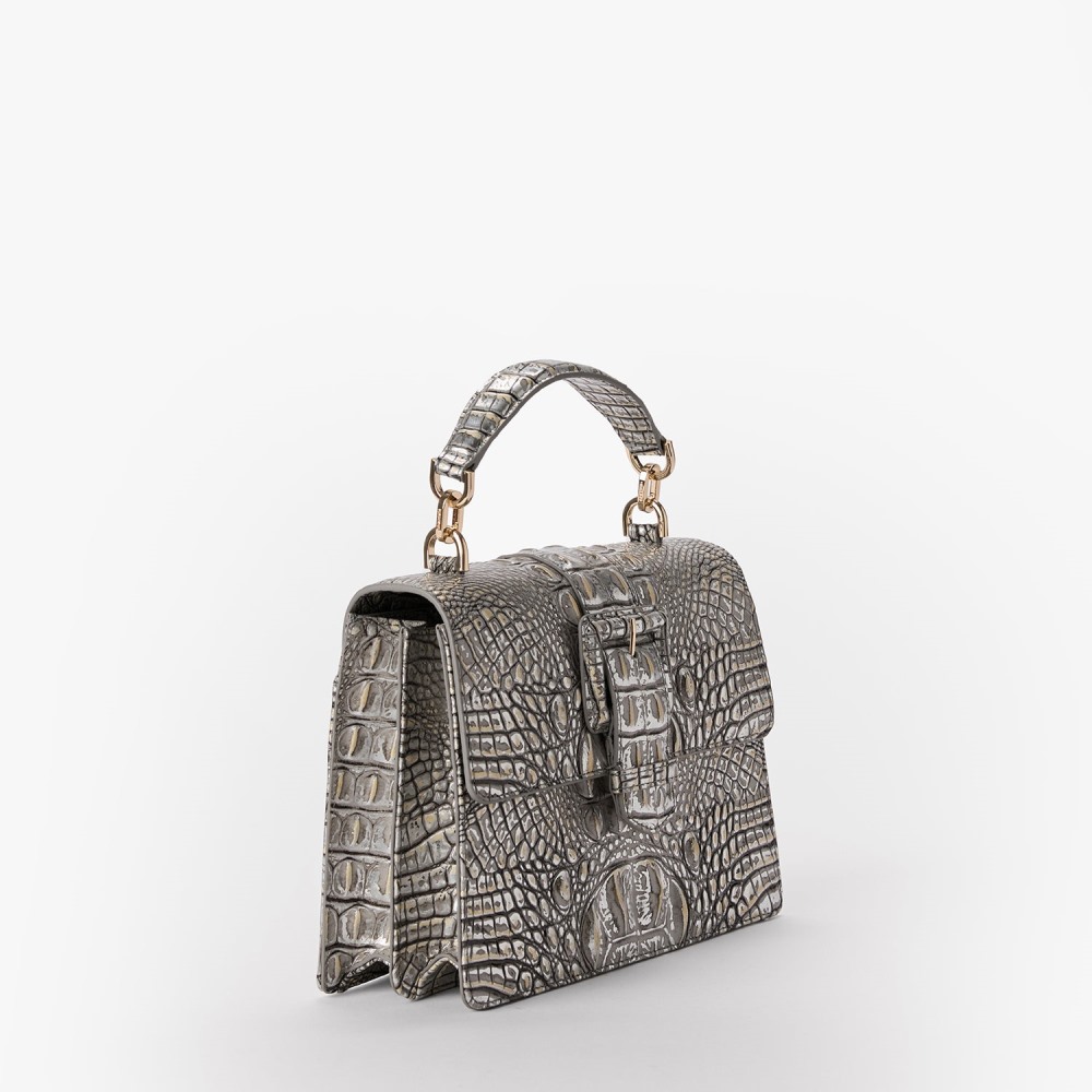 Brahmin Small Hallie Leather Satchel - Chrome Melbourne