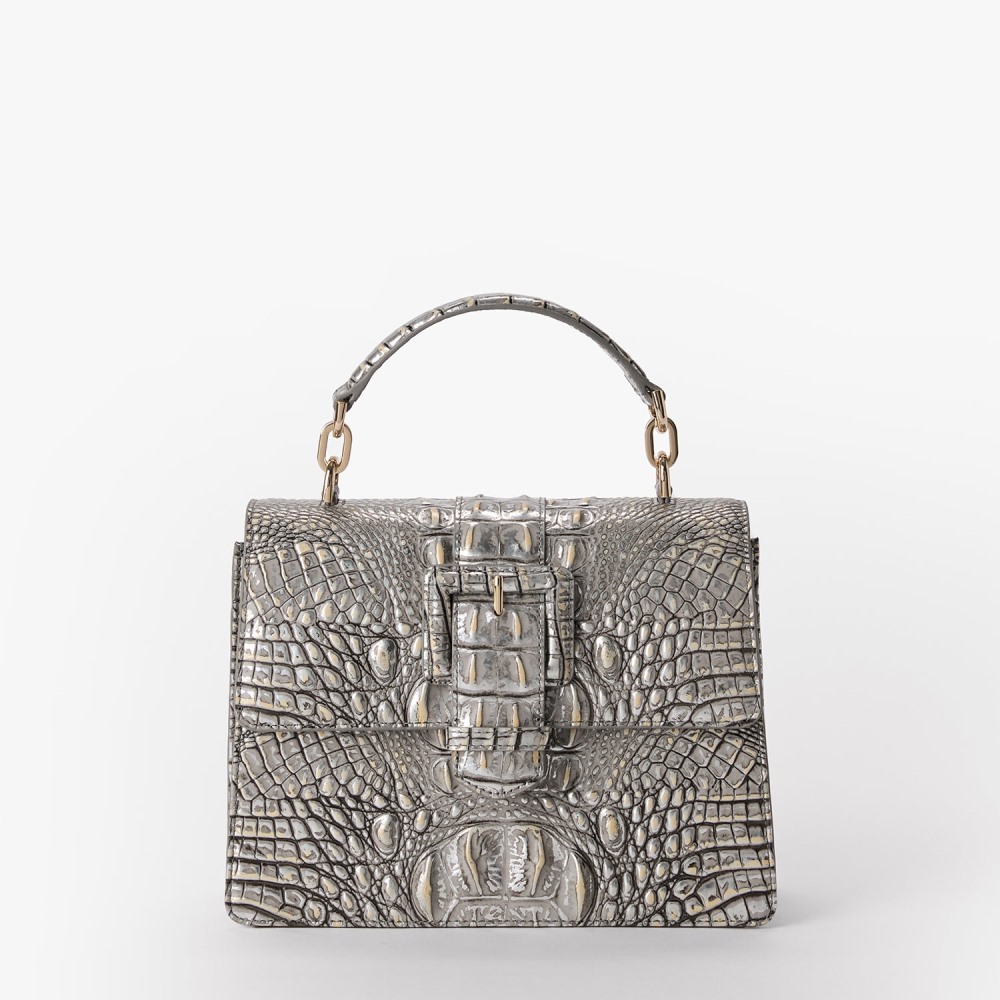 Brahmin Small Hallie Leather Satchel - Chrome Melbourne