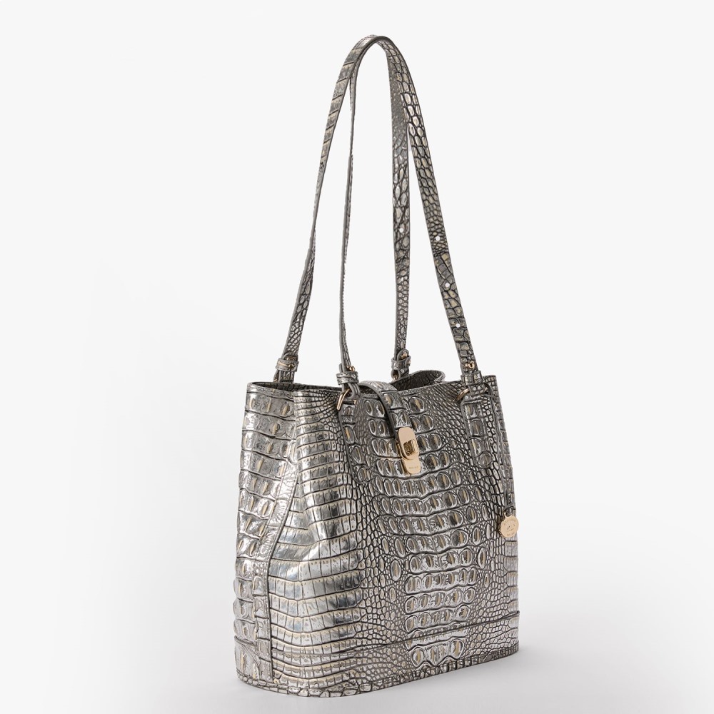 Brahmin Fiora Leather Bucket Bag - Chrome Melbourne