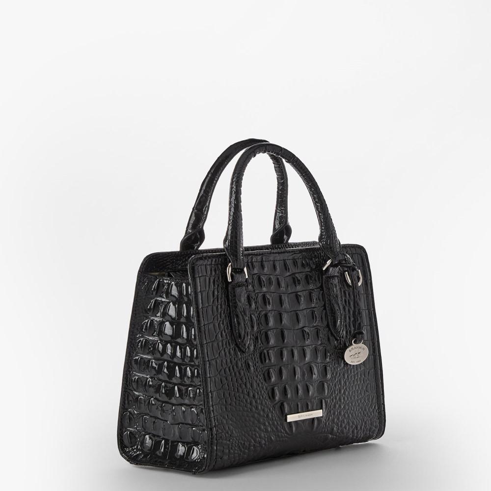 Brahmin Cami Leather Satchel - Black Melbourne Silver Hardware
