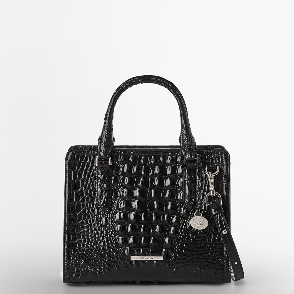 Brahmin Cami Leather Satchel - Black Melbourne Silver Hardware