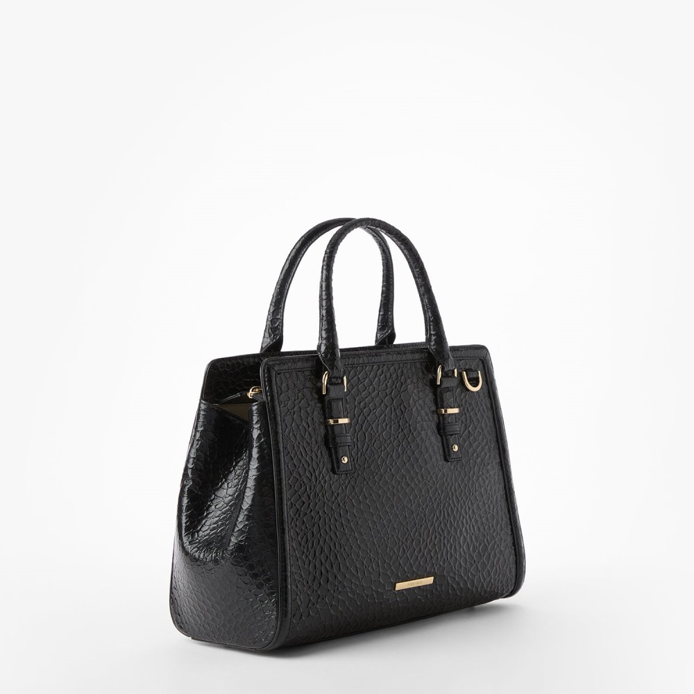 Brahmin Small Finely Leather Satchel - Black Hematite