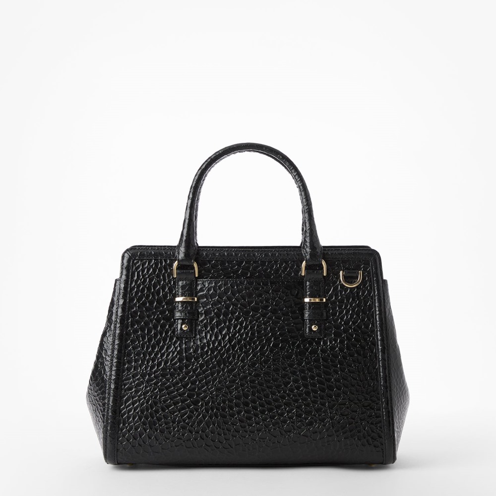 Brahmin Small Finely Leather Satchel - Black Hematite