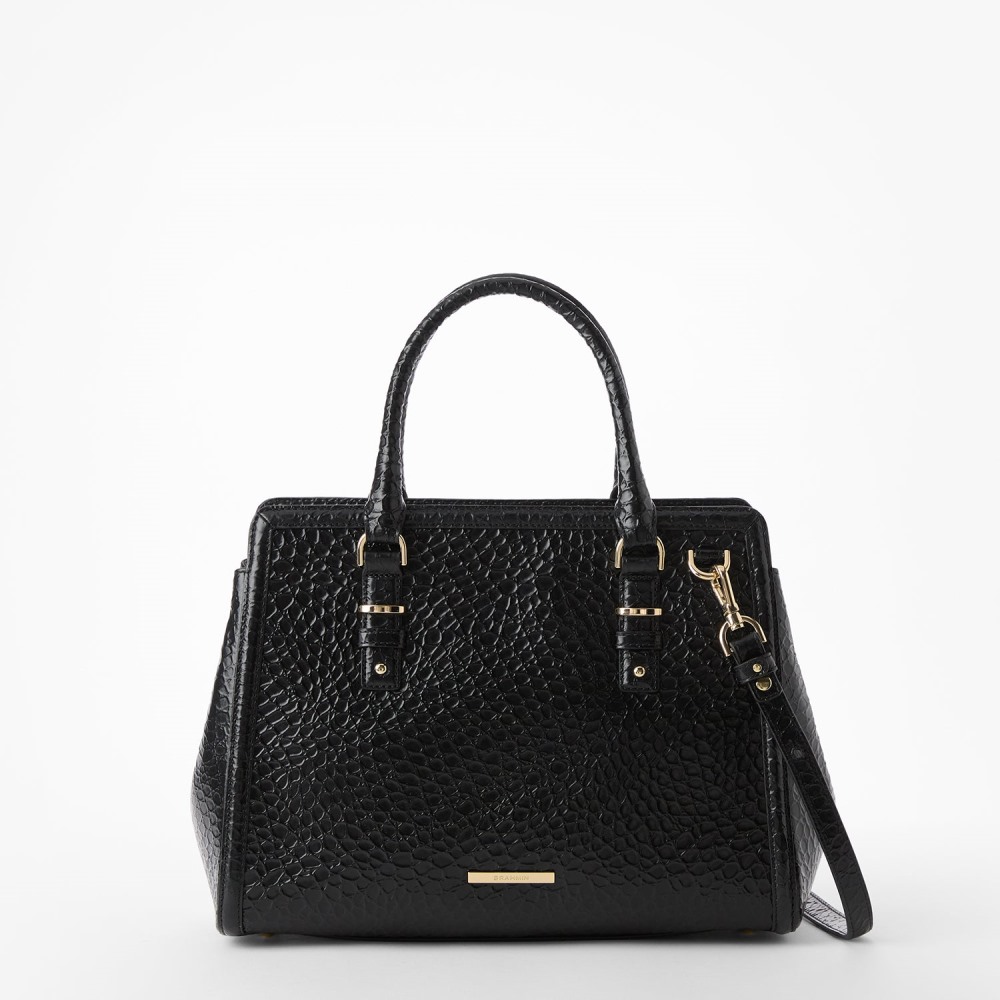 Brahmin Small Finely Leather Satchel - Black Hematite