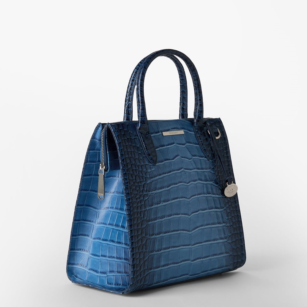 Brahmin Caroline Leather Satchel - Heavenly Blue Lumeria