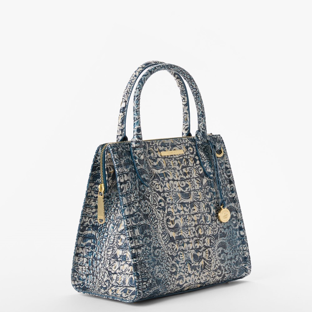Brahmin Small Caroline Leather Satchel - Blue Filigree