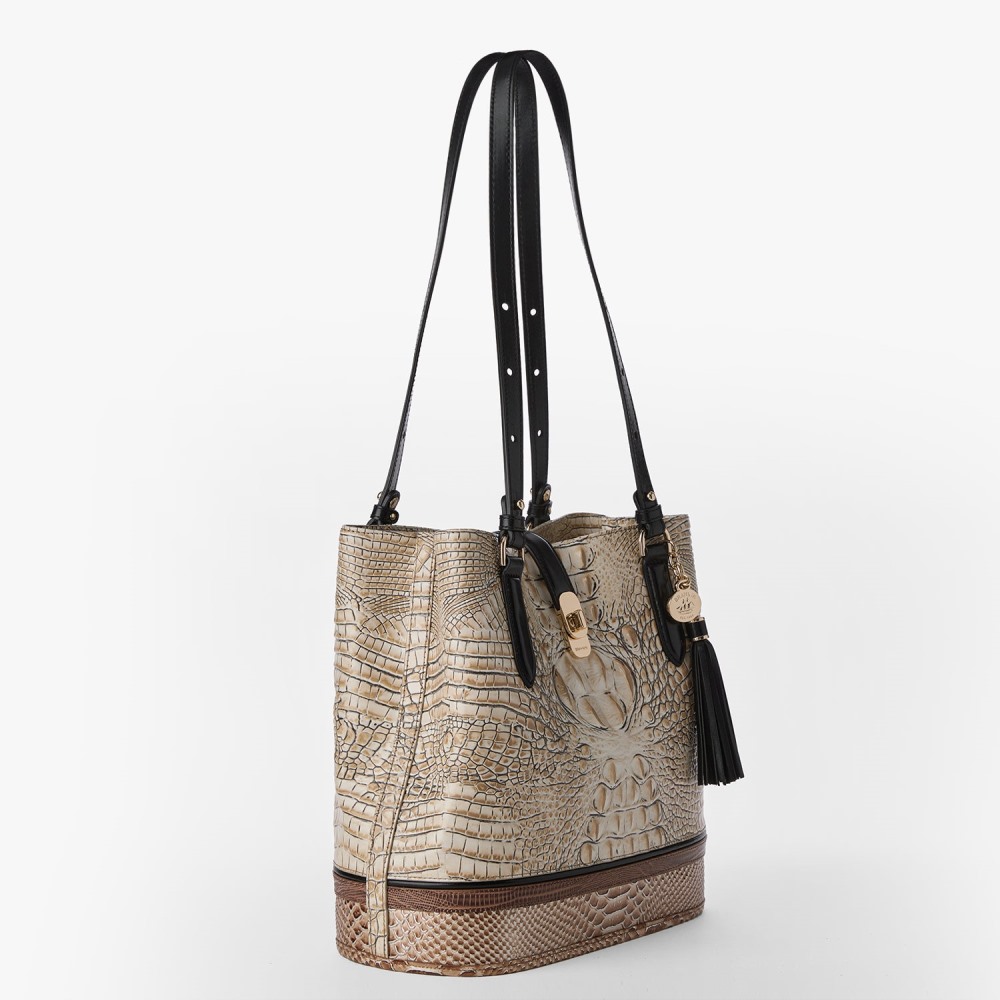 Brahmin Fiora Leather Bucket Bag - Timeless Taupe Skien