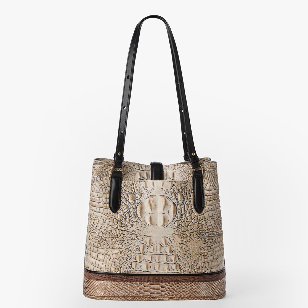 Brahmin Fiora Leather Bucket Bag - Timeless Taupe Skien
